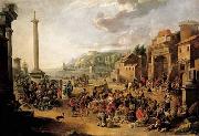 GRAFF, Anton A market in an Italianate harbour with Diogenes in search of an honest man oil painting reproduction